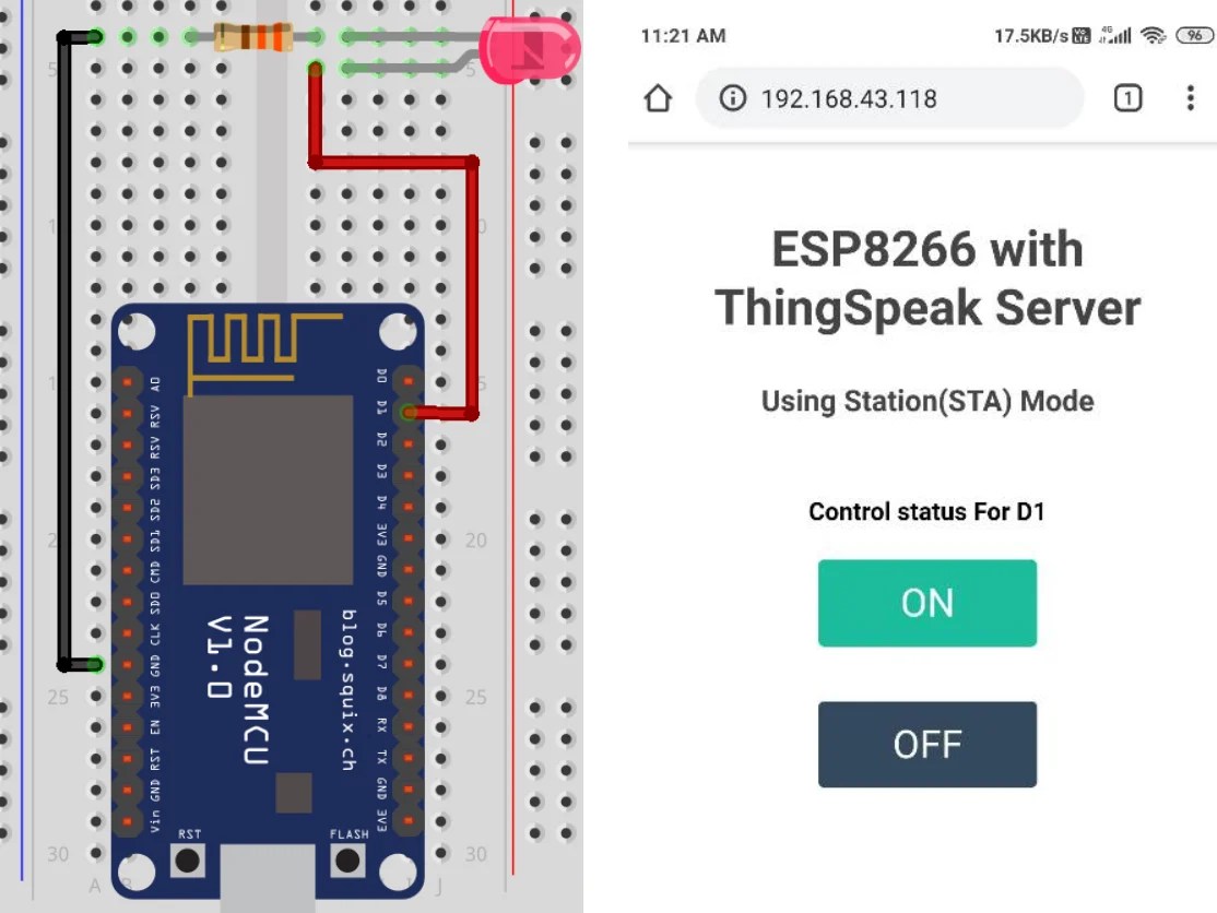 LED Control via Thingspeak server using NodeMCU (ESP8266) proje..